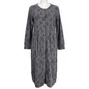 Vintage IVY Midi Dress Petite S Gray Floral Long Sleeve Button Cottage Prairie